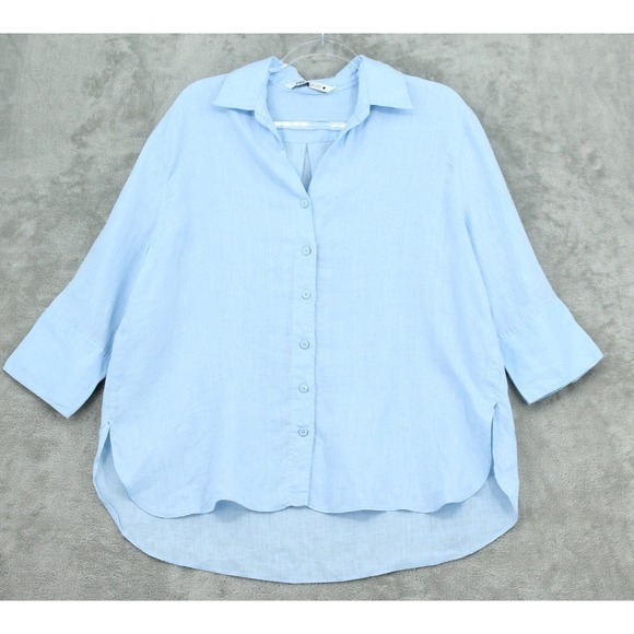 Zara Tops - Zara Shirt Womens Small Linen Button Front Lightweight Costal Boxy Relaxed Blue